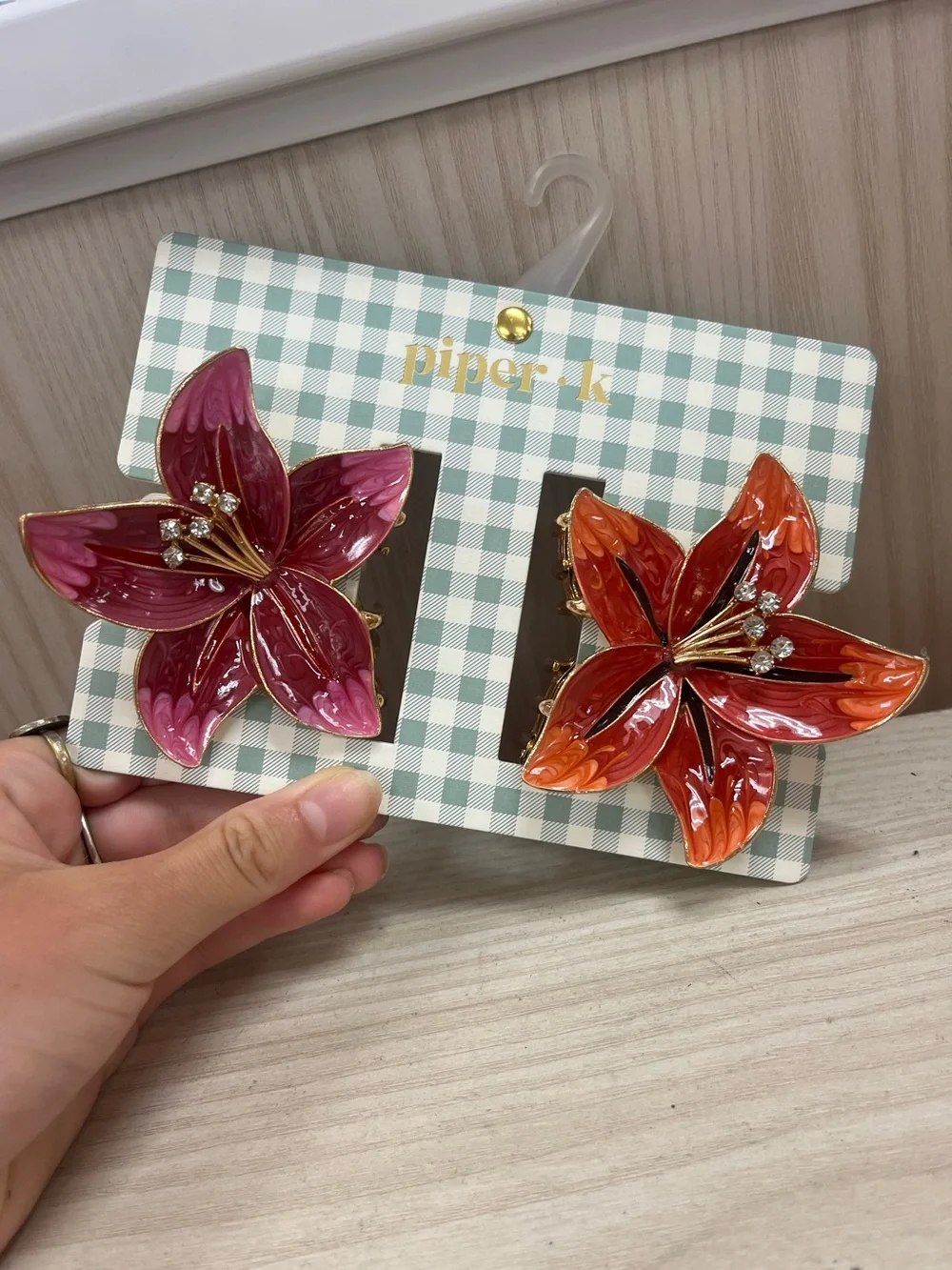 Piper K Pink and Orange Floral Hair Clips